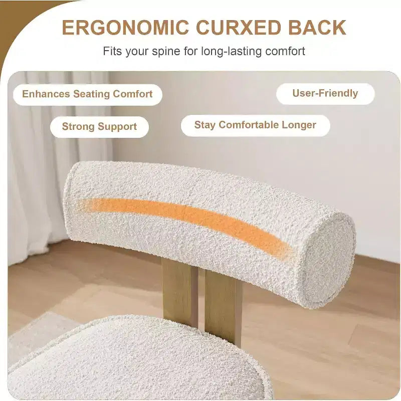 Sedie da pranzo imbottite, sedie da pranzo moderne in Boucle con schienale ergonomico curvo, comode sedie da cucina con gambe in legno di gomma