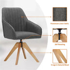 Poltrona girevole trapuntata Furniliving, rivestita in lino, per ufficio/salotto/camera da letto
