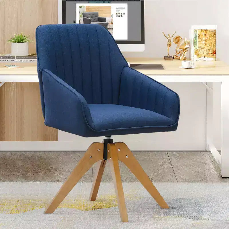 Poltrona girevole trapuntata Furniliving, rivestita in lino, per ufficio/salotto/camera da letto