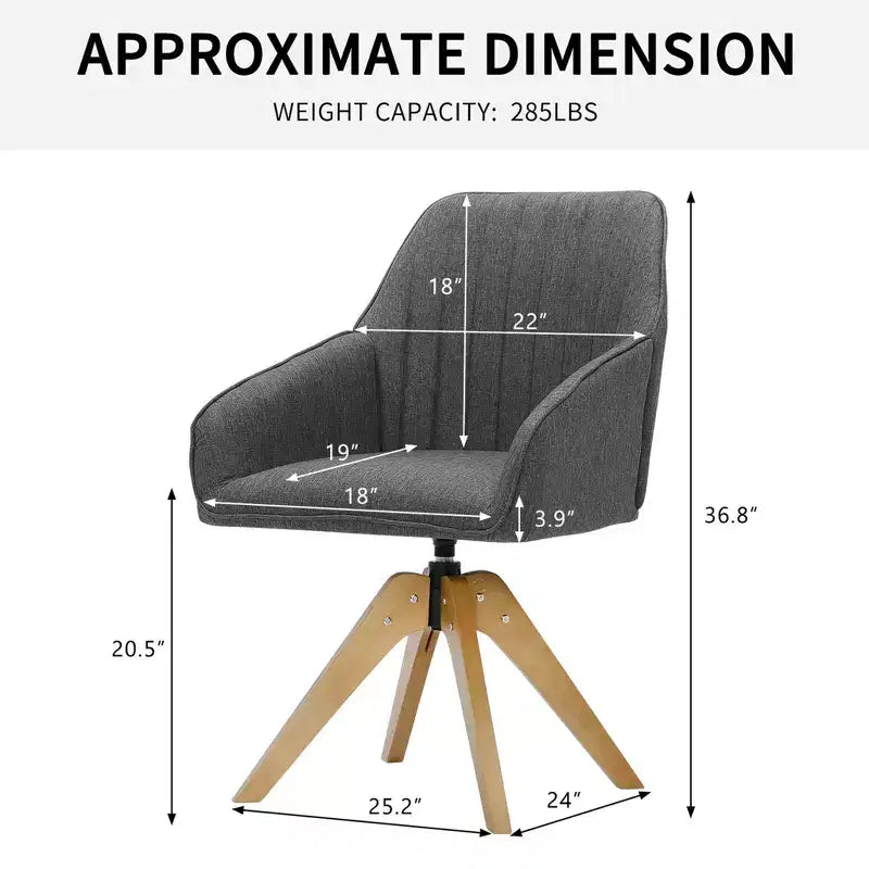 Poltrona girevole trapuntata Furniliving, rivestita in lino, per ufficio/salotto/camera da letto