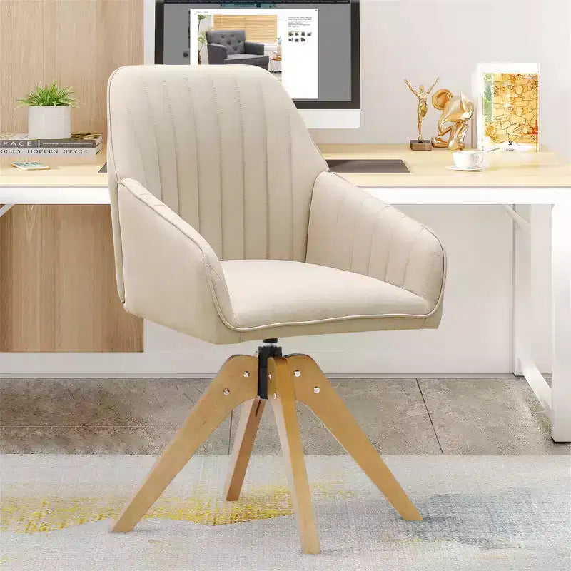 Poltrona girevole trapuntata Furniliving, rivestita in lino, per ufficio/salotto/camera da letto