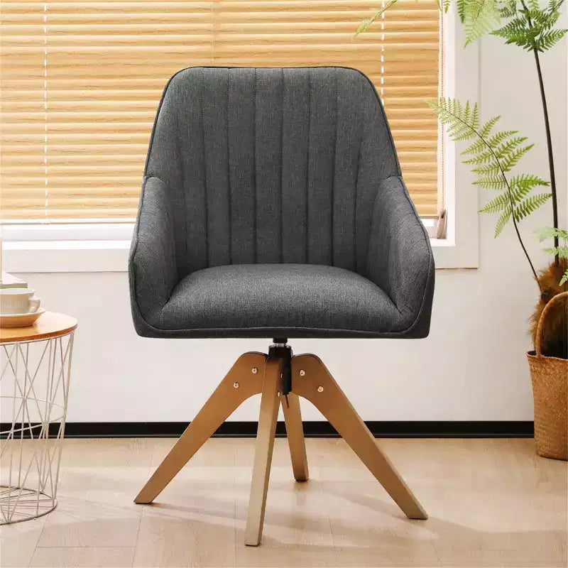 Poltrona girevole trapuntata Furniliving, rivestita in lino, per ufficio/salotto/camera da letto