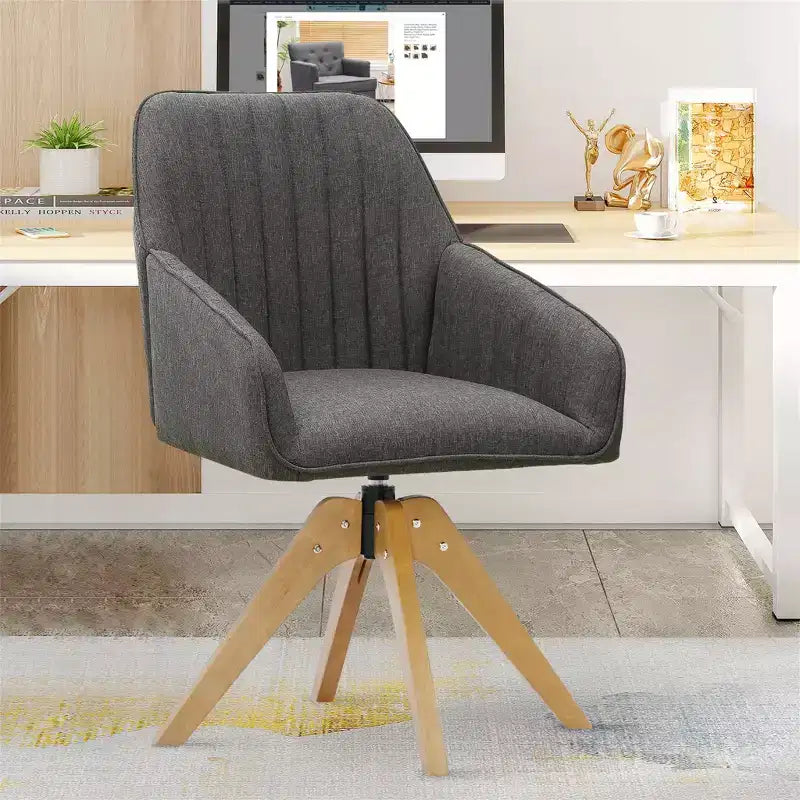Poltrona girevole trapuntata Furniliving, rivestita in lino, per ufficio/salotto/camera da letto