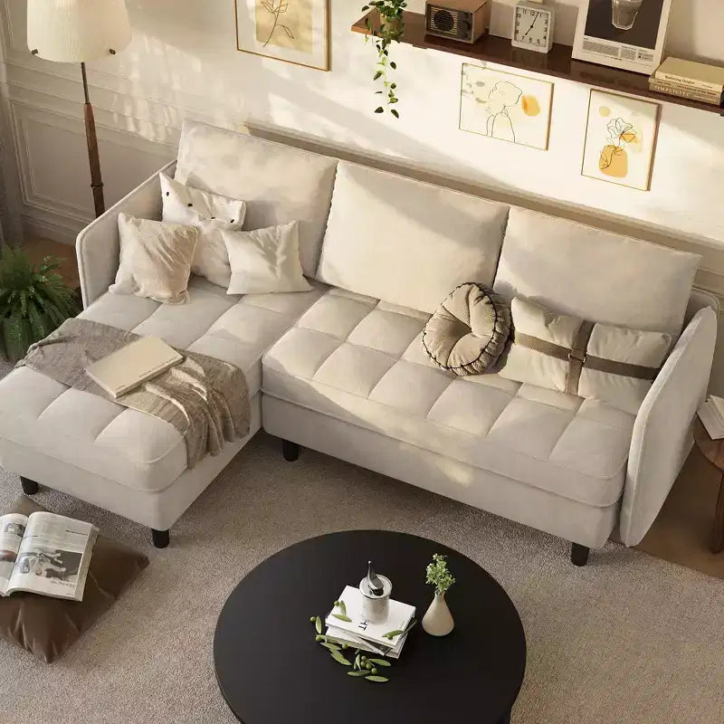 Convertible Sectional Sofa, L-Shaped Chenille Sofa Couch with Hidden Storage, Small Couch for Living Room, Reversible Apartment Sofa for Small Space