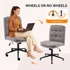 VINGLI Sedia da ufficio con schienale medio, senza braccioli, con/senza ruote, sedia girevole a 360° con cuscino imbottito in lino grigio scuro