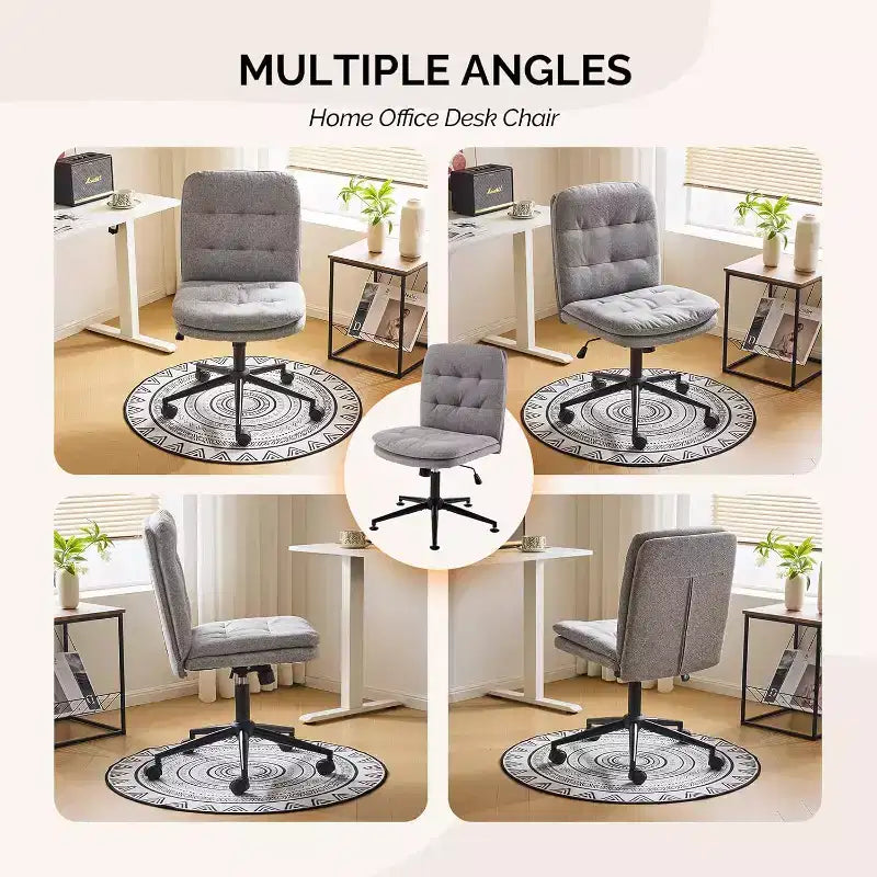 VINGLI Sedia da ufficio con schienale medio, senza braccioli, con/senza ruote, sedia girevole a 360° con cuscino imbottito in lino grigio scuro