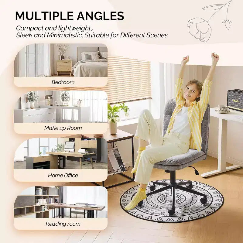 VINGLI Sedia da ufficio con schienale medio, senza braccioli, con/senza ruote, sedia girevole a 360° con cuscino imbottito in lino grigio scuro