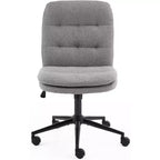 VINGLI Sedia da ufficio con schienale medio, senza braccioli, con/senza ruote, sedia girevole a 360° con cuscino imbottito in lino grigio scuro