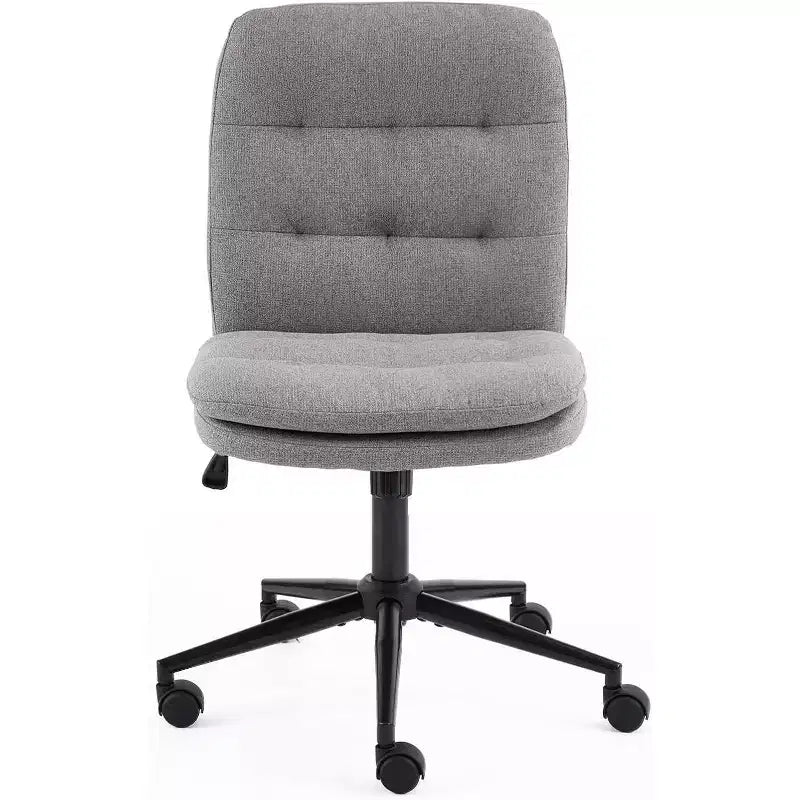 VINGLI Sedia da ufficio con schienale medio, senza braccioli, con/senza ruote, sedia girevole a 360° con cuscino imbottito in lino grigio scuro