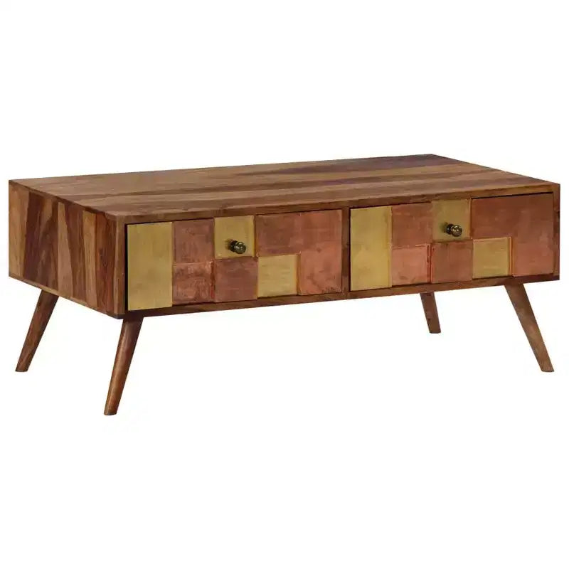 vidaXL Tavolino da caffè Miele Legno massello 100x50x39 cm Intarsi decorativi