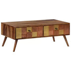 vidaXL Tavolino da caffè Miele Legno massello 100x50x39 cm Intarsi decorativi
