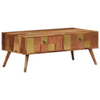 vidaXL Tavolino da caffè Miele Legno massello 100x50x39 cm Intarsi decorativi