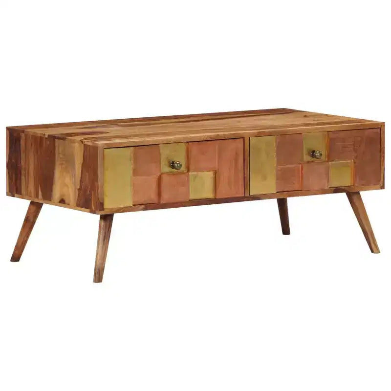 vidaXL Tavolino da caffè Miele Legno massello 100x50x39 cm Intarsi decorativi