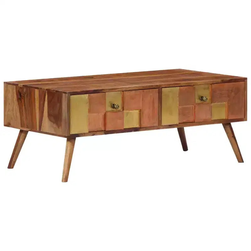 vidaXL Tavolino da caffè Miele Legno massello 100x50x39 cm Intarsi decorativi