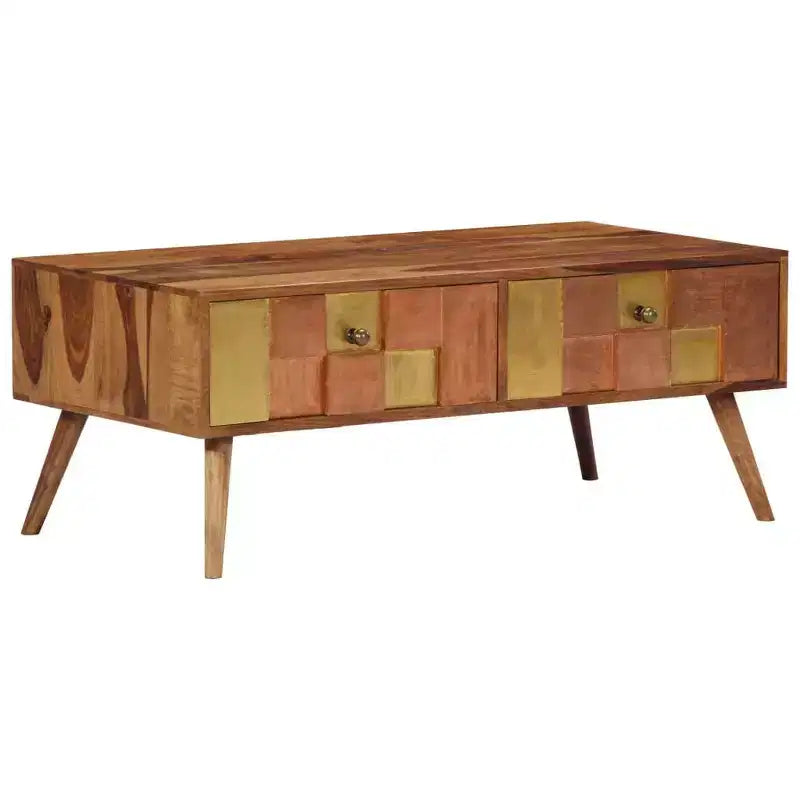 vidaXL Tavolino da caffè Miele Legno massello 100x50x39 cm Intarsi decorativi