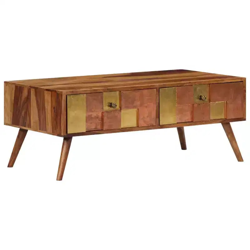 vidaXL Tavolino da caffè Miele Legno massello 100x50x39 cm Intarsi decorativi
