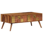 vidaXL Tavolino da caffè Miele Legno massello 100x50x39 cm Intarsi decorativi