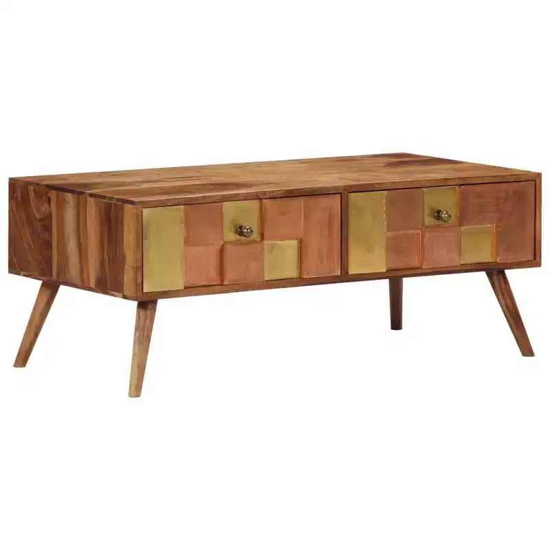 vidaXL Tavolino da caffè Miele Legno massello 100x50x39 cm Intarsi decorativi