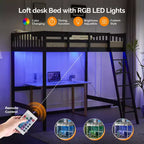 Letto a soppalco VINGLI in legno massiccio con stazione di ricarica USB/LED, letto in legno massello con pioli piatti, sponda di protezione alta 15 pollici, nessuna necessità di rete a molle, nero