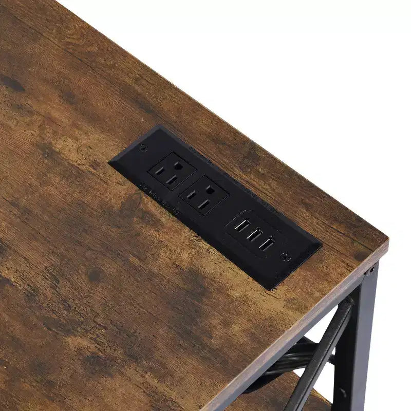 Mobile TV FurnitureR 63 pollici con luci a LED e stazione di alimentazione, centro di intrattenimento con ripiani portaoggetti, porte USB e prese di corrente, 70 pollici, Marrone