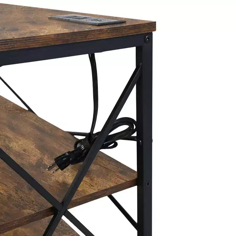 Mobile TV FurnitureR 63 pollici con luci a LED e stazione di alimentazione, centro di intrattenimento con ripiani portaoggetti, porte USB e prese di corrente, 70 pollici, Marrone