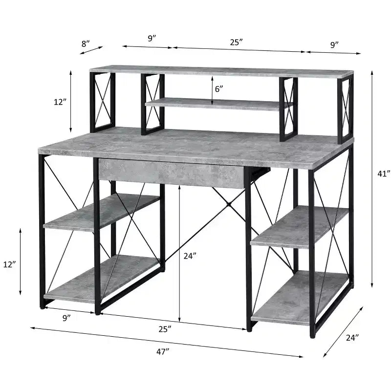 Okak 47IN Scrivania Multifunzione per Computer con Ampio Spazio di Archiviazione, Scrivania Regolabile in Altezza con Struttura in Metallo, Scrivania da Ufficio per Soggiorno, Sala Lettura, Studio