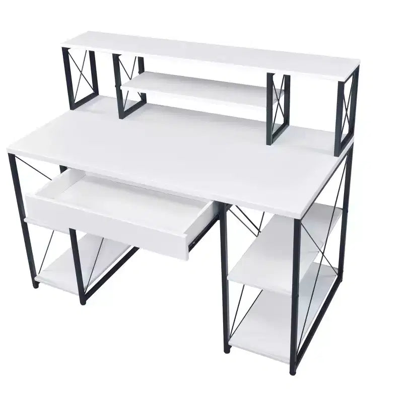 Okak 47IN Scrivania Multifunzione per Computer con Ampio Spazio di Archiviazione, Scrivania Regolabile in Altezza con Struttura in Metallo, Scrivania da Ufficio per Soggiorno, Sala Lettura, Studio
