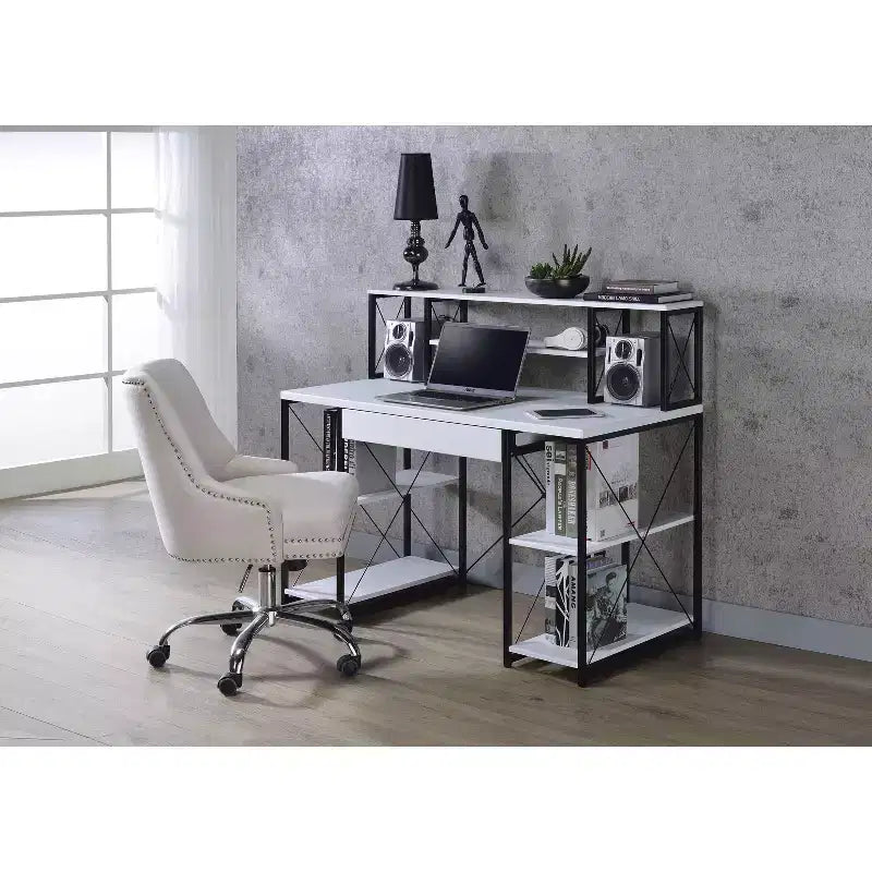 Okak 47IN Scrivania Multifunzione per Computer con Ampio Spazio di Archiviazione, Scrivania Regolabile in Altezza con Struttura in Metallo, Scrivania da Ufficio per Soggiorno, Sala Lettura, Studio