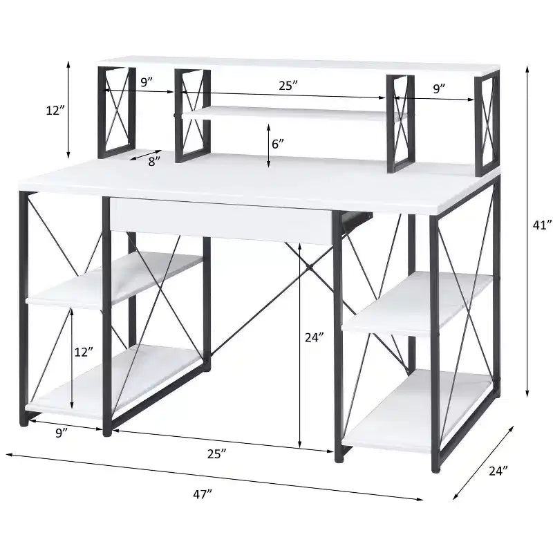 Okak 47IN Scrivania Multifunzione per Computer con Ampio Spazio di Archiviazione, Scrivania Regolabile in Altezza con Struttura in Metallo, Scrivania da Ufficio per Soggiorno, Sala Lettura, Studio