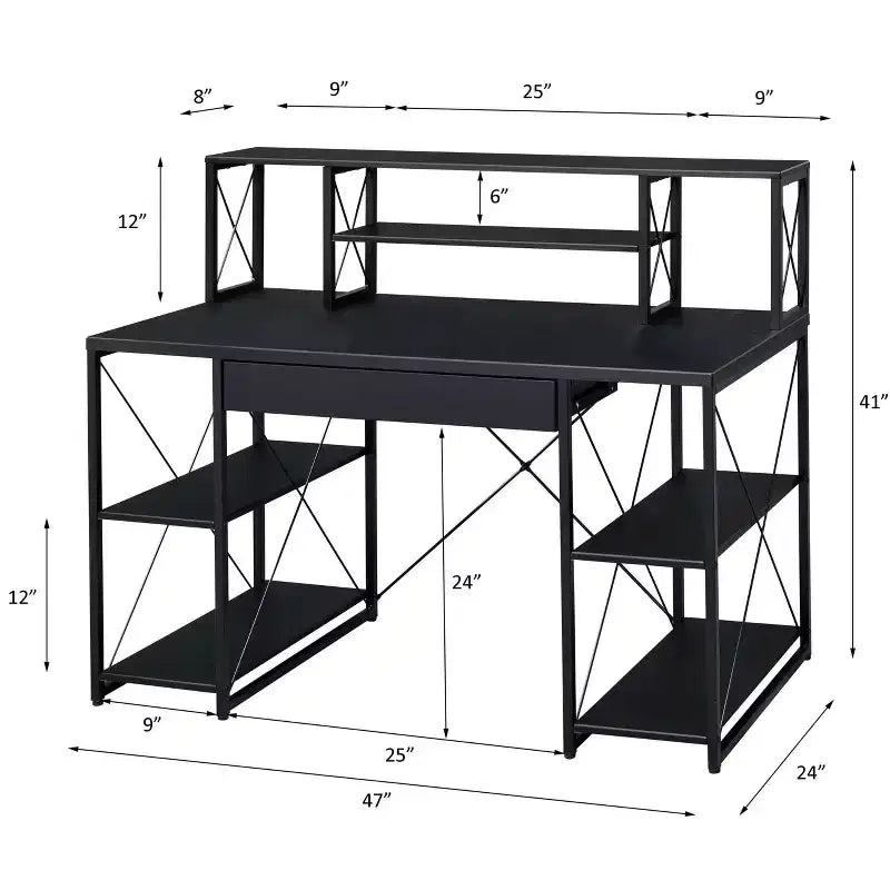 Okak 47IN Scrivania Multifunzione per Computer con Ampio Spazio di Archiviazione, Scrivania Regolabile in Altezza con Struttura in Metallo, Scrivania da Ufficio per Soggiorno, Sala Lettura, Studio