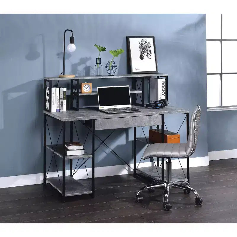 Okak 47IN Scrivania Multifunzione per Computer con Ampio Spazio di Archiviazione, Scrivania Regolabile in Altezza con Struttura in Metallo, Scrivania da Ufficio per Soggiorno, Sala Lettura, Studio