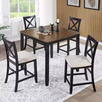 Set da pranzo Callan da 5 pezzi in legno stile rustico con sedie imbottite, altezza bancone, di GDFStudio