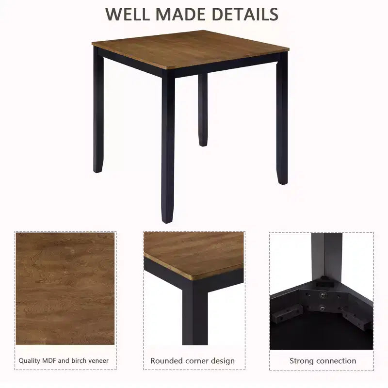 Set da pranzo Callan da 5 pezzi in legno stile rustico con sedie imbottite, altezza bancone, di GDFStudio