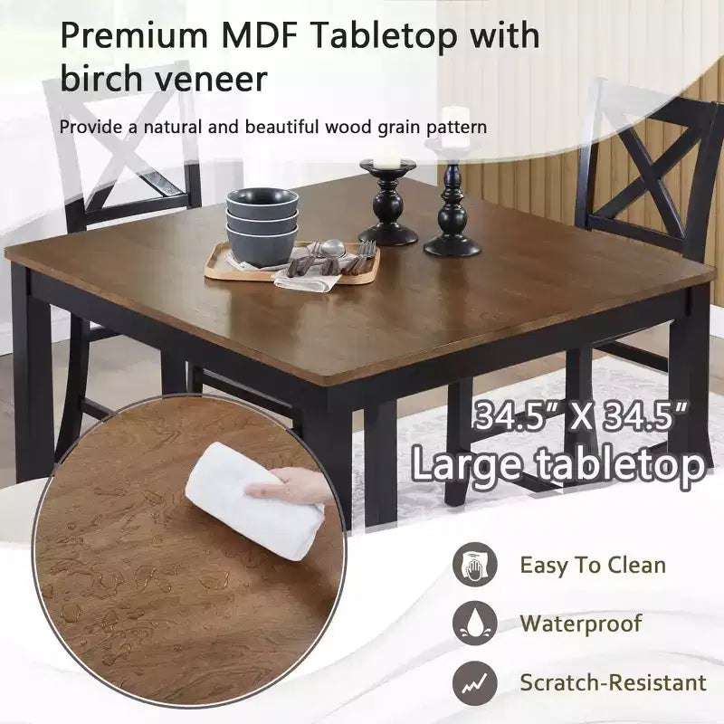 Set da pranzo Callan da 5 pezzi in legno stile rustico con sedie imbottite, altezza bancone, di GDFStudio