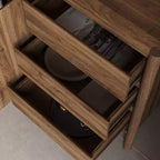 Mobile contenitore in legno di noce Famapy Mid-Century Modern con cassetti e gambe in legno massello, libreria/unità di intrattenimento elegante per il soggiorno