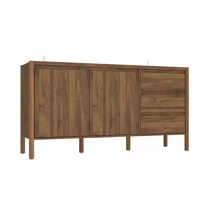 Mobile contenitore in legno di noce Famapy Mid-Century Modern con cassetti e gambe in legno massello, libreria/unità di intrattenimento elegante per il soggiorno