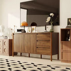 Mobile contenitore in legno di noce Famapy Mid-Century Modern con cassetti e gambe in legno massello, libreria/unità di intrattenimento elegante per il soggiorno