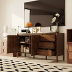 Mobile contenitore in legno di noce Famapy Mid-Century Modern con cassetti e gambe in legno massello, libreria/unità di intrattenimento elegante per il soggiorno