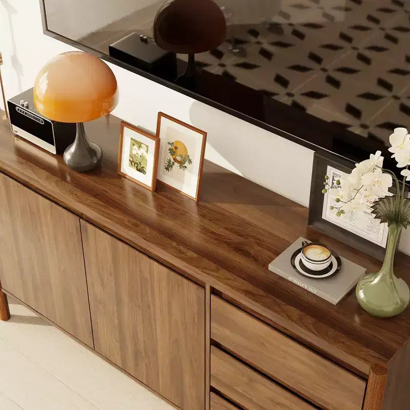 Mobile contenitore in legno di noce Famapy Mid-Century Modern con cassetti e gambe in legno massello, libreria/unità di intrattenimento elegante per il soggiorno