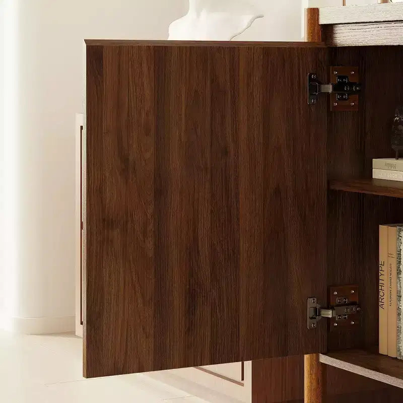 Mobile contenitore in legno di noce Famapy Mid-Century Modern con cassetti e gambe in legno massello, libreria/unità di intrattenimento elegante per il soggiorno