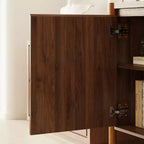 Mobile contenitore in legno di noce Famapy Mid-Century Modern con cassetti e gambe in legno massello, libreria/unità di intrattenimento elegante per il soggiorno