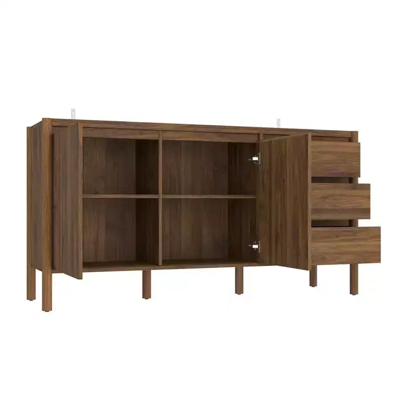 Mobile contenitore in legno di noce Famapy Mid-Century Modern con cassetti e gambe in legno massello, libreria/unità di intrattenimento elegante per il soggiorno