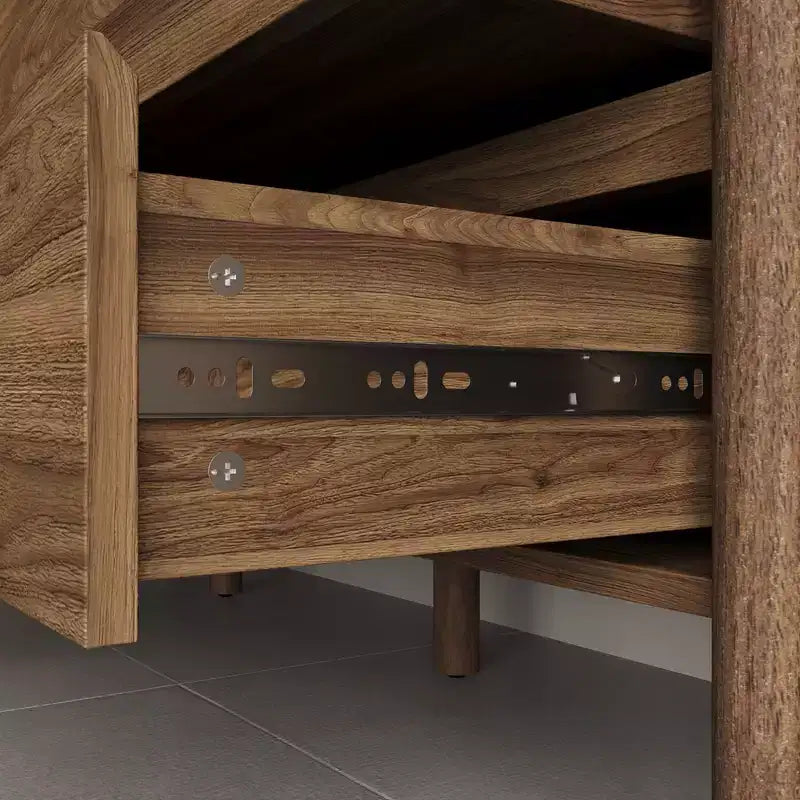 Mobile contenitore in legno di noce Famapy Mid-Century Modern con cassetti e gambe in legno massello, libreria/unità di intrattenimento elegante per il soggiorno