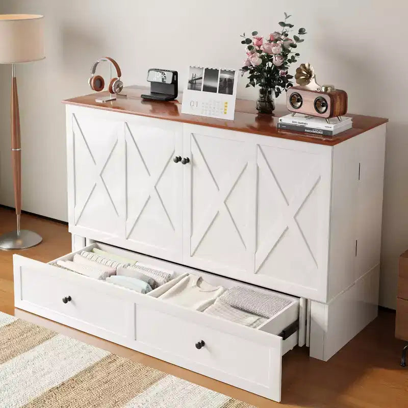 Mjkone Letto a Scomparsa Matrimoniale/Queen Size con Contenitore, SENZA MATERASSO