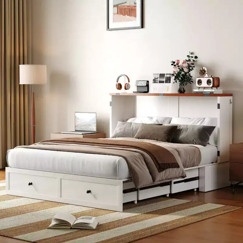Mjkone Letto a Scomparsa Matrimoniale/Queen Size con Contenitore, SENZA MATERASSO