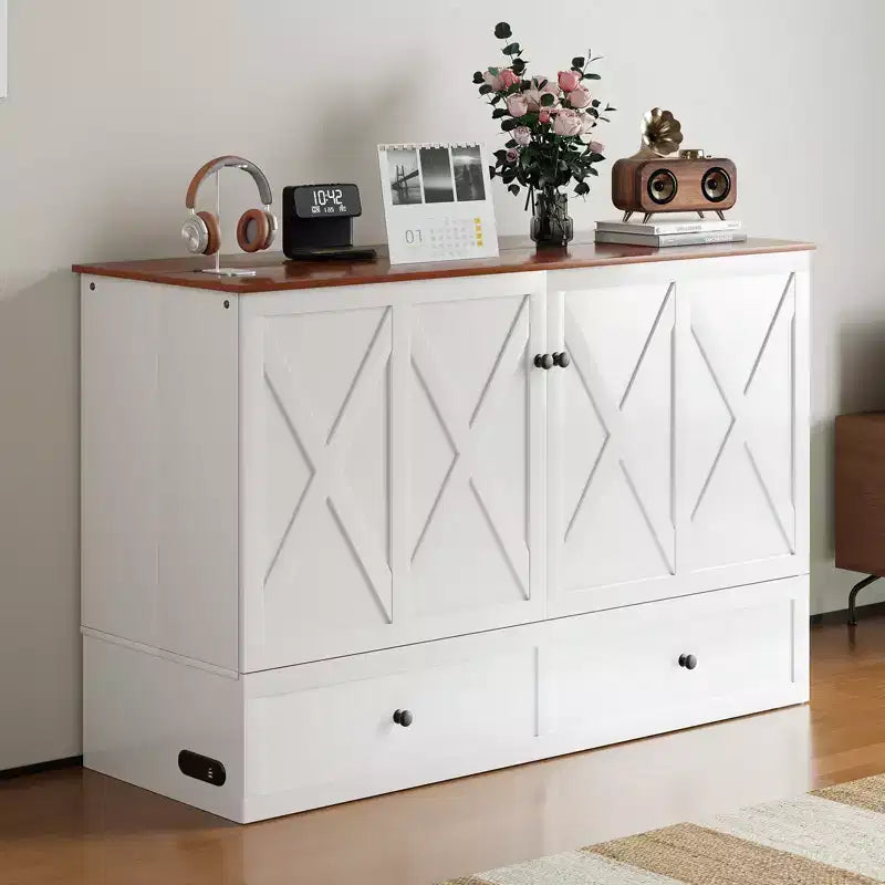 Mjkone Letto a Scomparsa Matrimoniale/Queen Size con Contenitore, SENZA MATERASSO