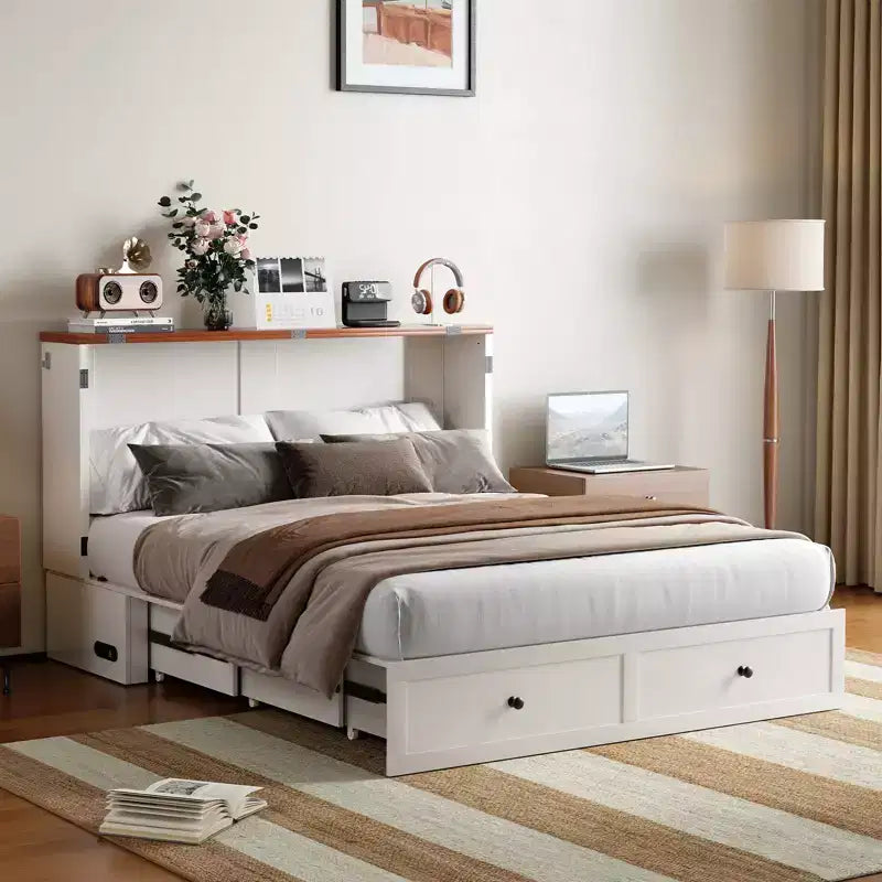 Mjkone Letto a Scomparsa Matrimoniale/Queen Size con Contenitore, SENZA MATERASSO