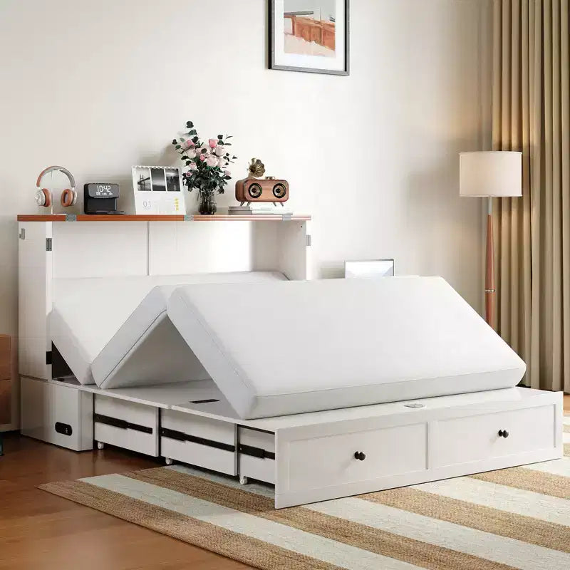 Mjkone Letto a Scomparsa Matrimoniale/Queen Size con Contenitore, SENZA MATERASSO