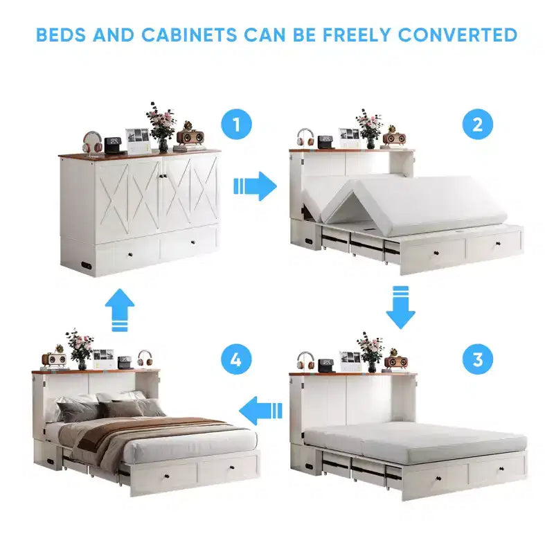 Mjkone Letto a Scomparsa Matrimoniale/Queen Size con Contenitore, SENZA MATERASSO
