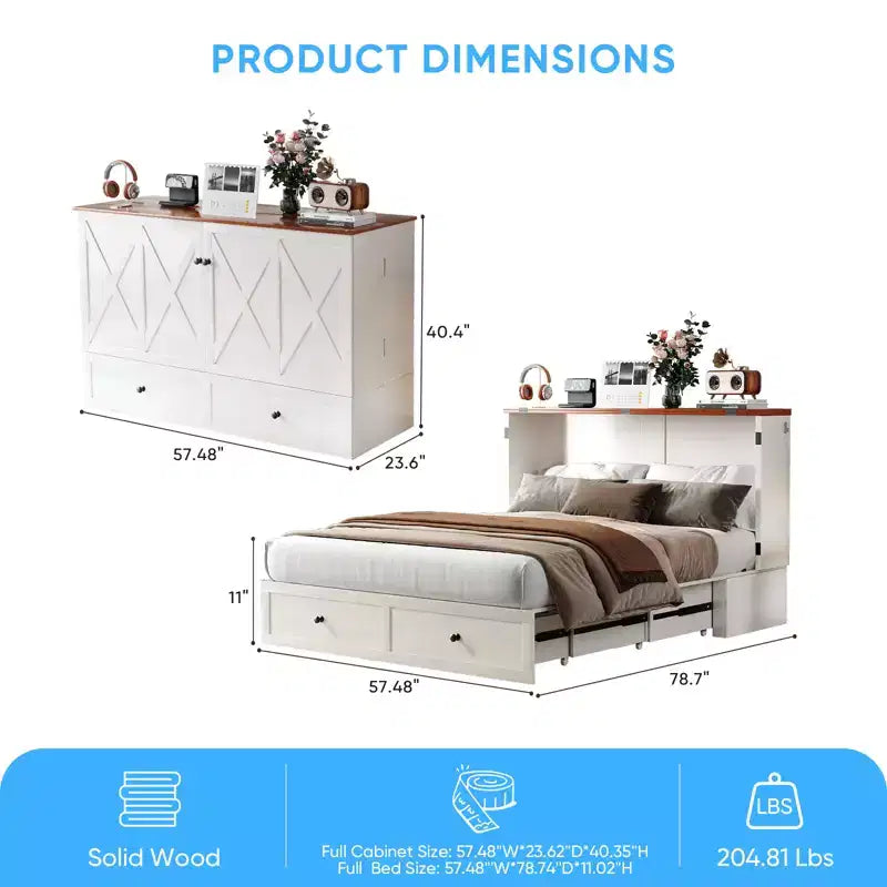 Mjkone Letto a Scomparsa Matrimoniale/Queen Size con Contenitore, SENZA MATERASSO